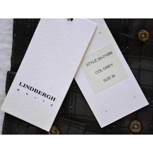 LINDBERGH NWT FIT CHECKED SLUB COTTON L/S BUTTON-UP GREY SHIRT. SIZE M - Picture 6 of 8